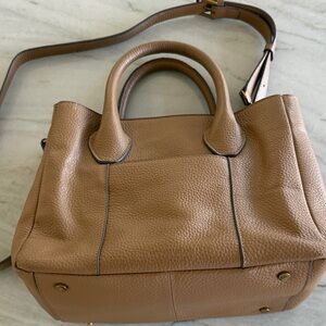 Antonio Melani Structured Pebbled Leather Top-Handle Bag in Tan